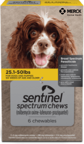 Sentinel spectrum chews packaging for 25.1-50 lbs dogs
