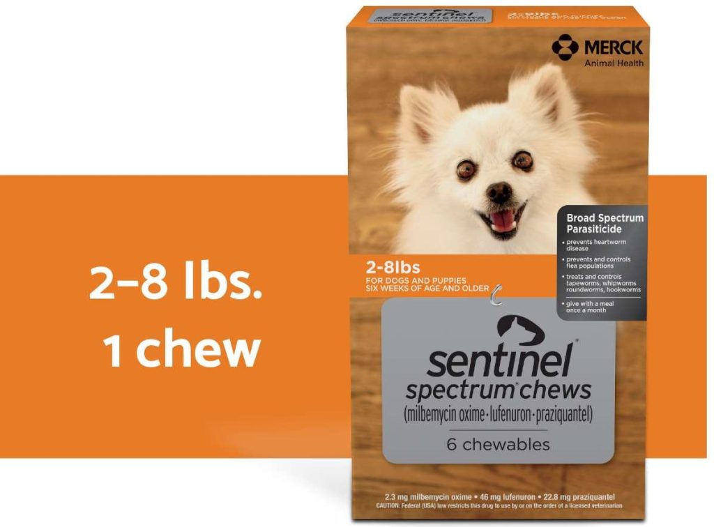 Sentinel spectrum chews orange box for 2-8 lbs. dogs horizontal description