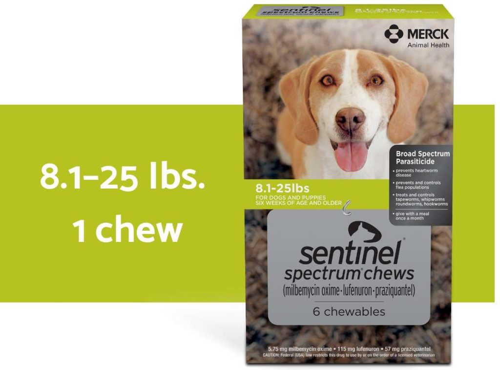 Sentinel spectrum chews green box for 8.1-25 lbs. dogs horizontal description