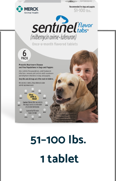 Sentinel flavor tabs grey packaging for 51-100 lbs. dogs vertical description
