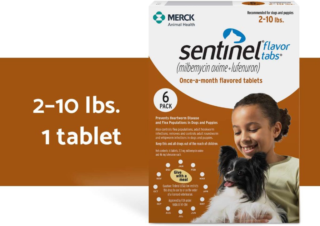 Sentinel flavor tab brown packaging for 2-10 lbs. dogs 