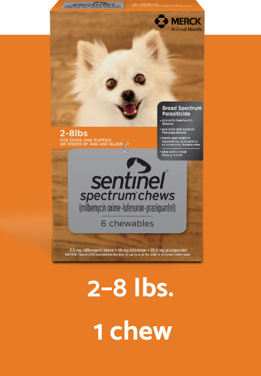 Sentinel spectrum chews orange box for 2-8 lbs. dogs vertical description
